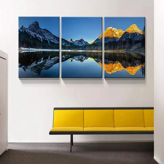 3pcs  Turquoise Lake and Mountain Picture   Metal Print Ready to Hang Art