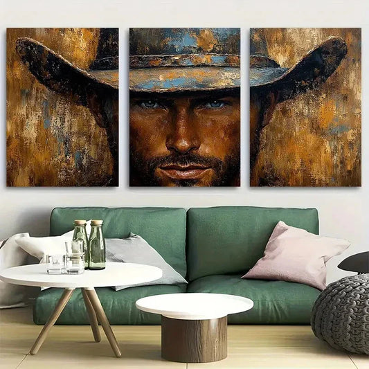 3pcs Western Cowboy Masculine Metal Print Ready to Hang Art