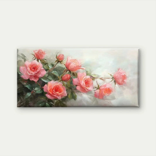 Pastel Pink &Floral Pink Roses Wall Art Canvas Office Home Room Framed 80x45cm