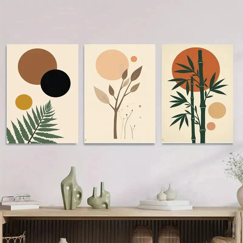 3pcs Modern Abstract Botanical Nature Geometric Wall Art Set Canvas Framed 40x60cm - High Quality Print 100% Australian Made Wall Canvas Ready to Hang