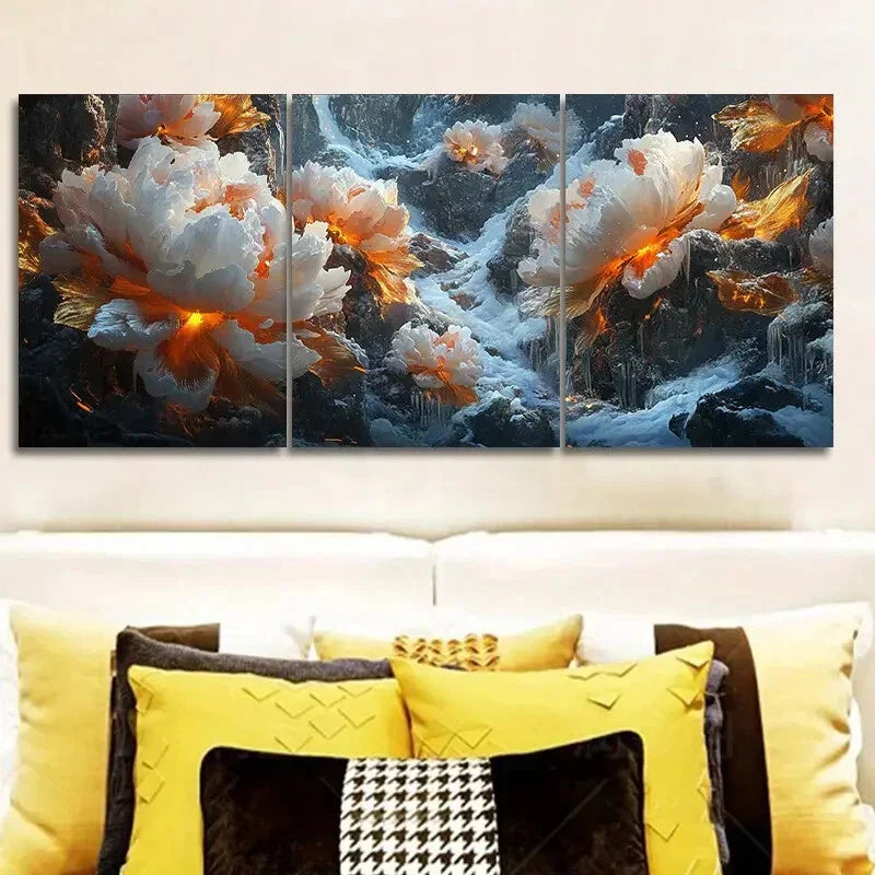 3pcs Giant Peony, Luxurious, Wall Art Set Canvas Framed 40x60cm - High Quality Print 100% Australian Made Wall Canvas Ready to Hang