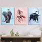 3pcs Elephant, Horse, Bull in Geometric Metal Print Ready to Hang Art