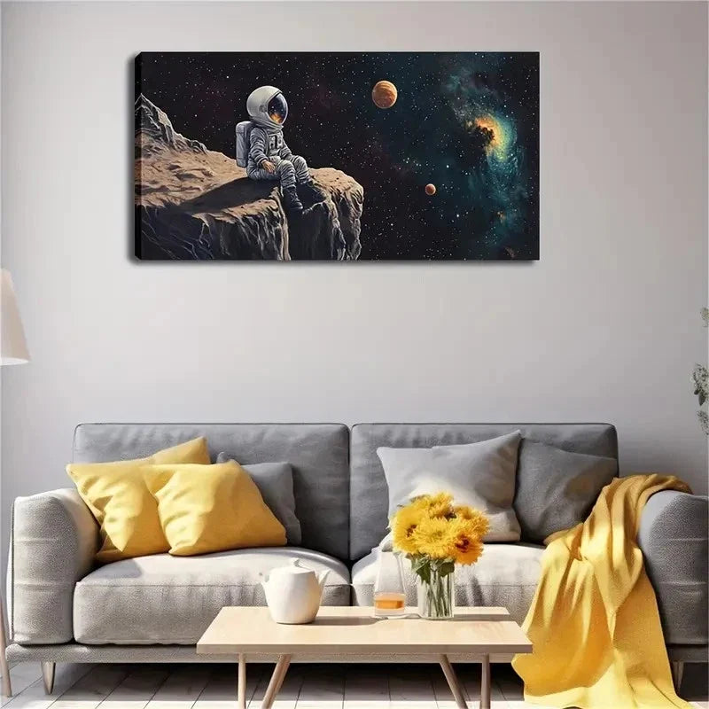 Cliff Edge Gazing At Planets Wall Art Canvas Office Home Room Framed 120x60cm