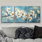 3pcs White Flowers on a Blue Background Metal Print Ready to Hang Art