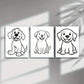 3pcs Dog Themed Linocut Black and White Puppy Metal Print Ready to Hang Art