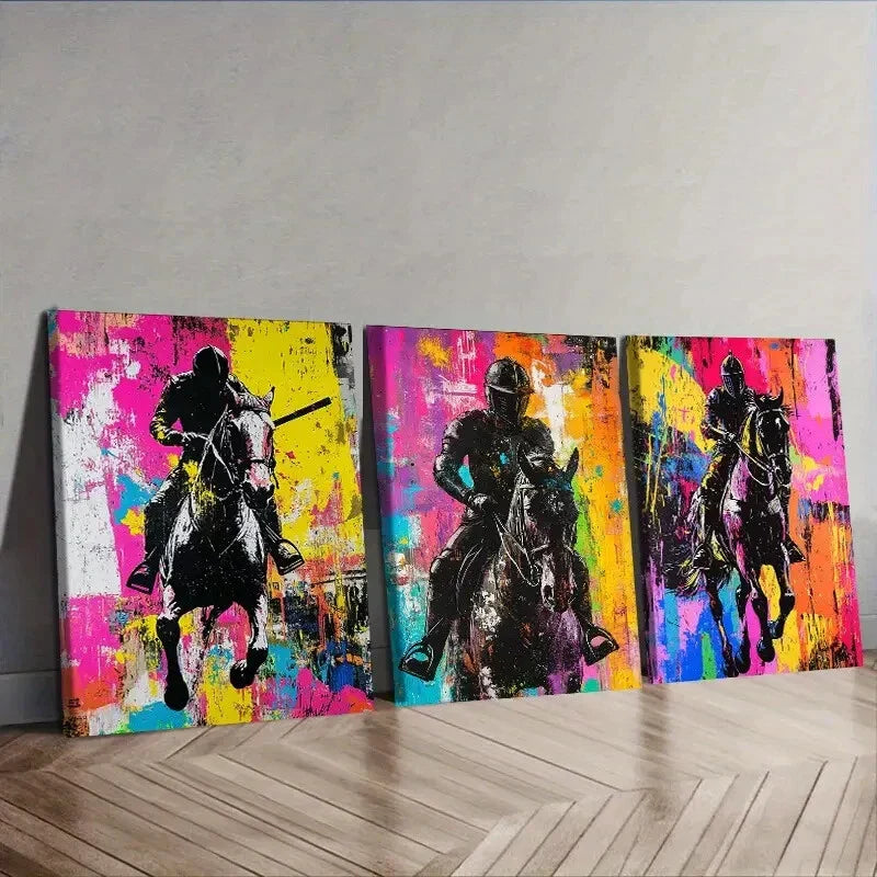 3pcs  Knight on horseback  Wall Art Set Canvas Framed 40x60cm - High Quality Print 100% Australian Made Wall Canvas Ready to Hang