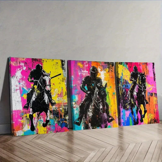 3pcs  Knight on horseback  Wall Art Set Canvas Framed 40x60cm - High Quality Print 100% Australian Made Wall Canvas Ready to Hang