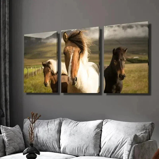 3pcs Mountain Ranch Horses Portrait Wall Art Set Canvas Framed 40x60cm - High Quality Print 100% Australian Made Wall Canvas Ready to Hang