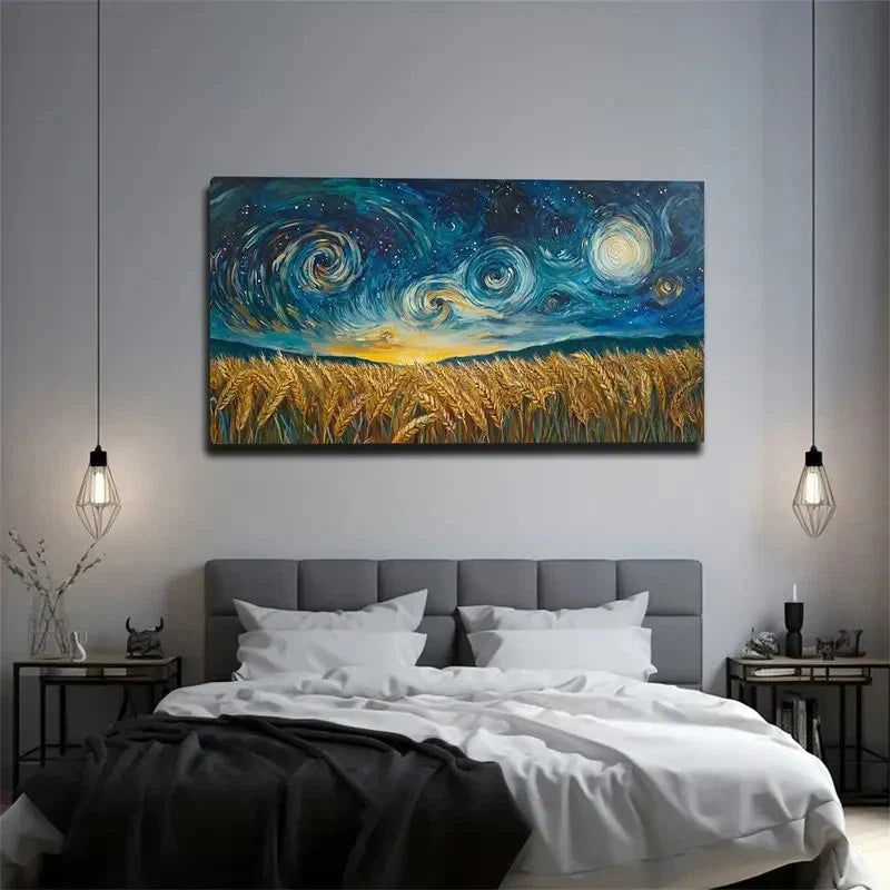 Rotating Starry Sky & Golden Wall Art Canvas Office Home Room Framed 120x60cm
