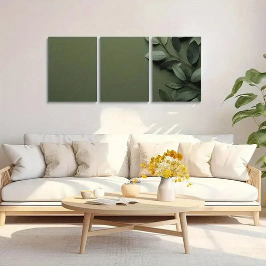 3pcs Green Leaves Abstract Metal Print Ready to Hang Art