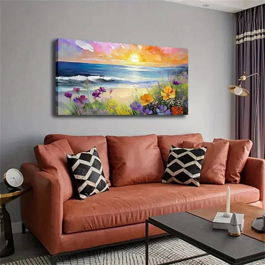 Ocean Waves & Colorful Beach Wall Art Canvas Office Home Room Framed 120x60cm