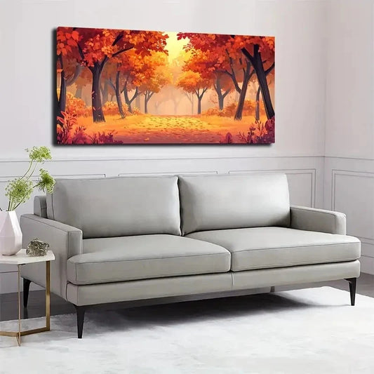Autumn Woods Landscape Wall Art canvas office home room framed 120x60cm