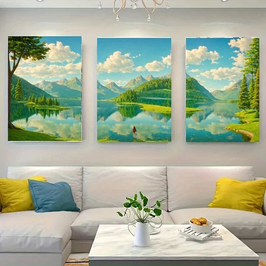 3pcs A Person Standing in The Middle Wolf Metal Print Ready to Hang Art