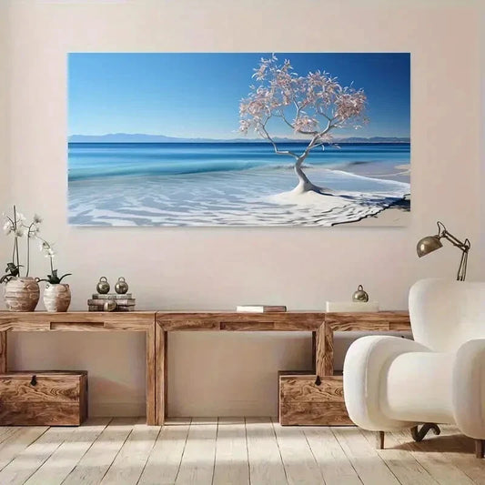 Modern Winter Beach Tree wall canvas office home room framed 120x60cm