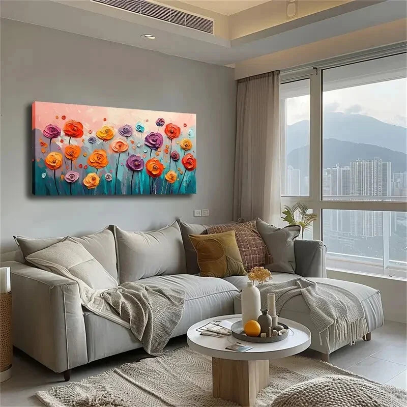 Colorful Abstract Floral Modern Wall Art Canvas Office Home Room Framed 120x60cm