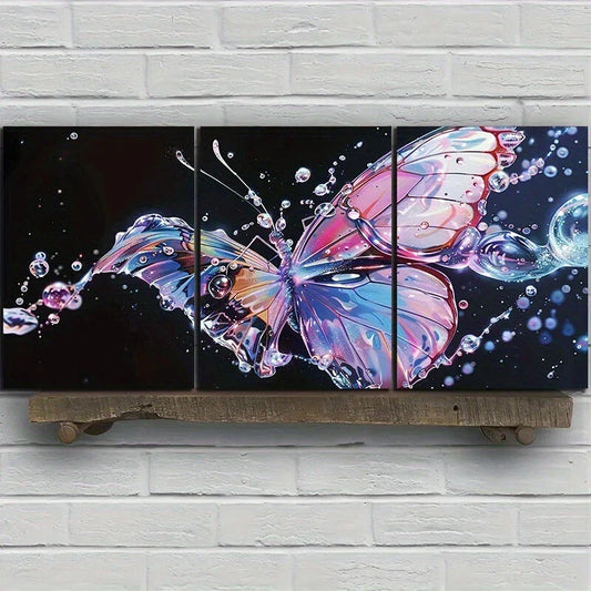 3pcs Beautiful Butterfly Flowers Elegant Metal Print Ready to Hang Art