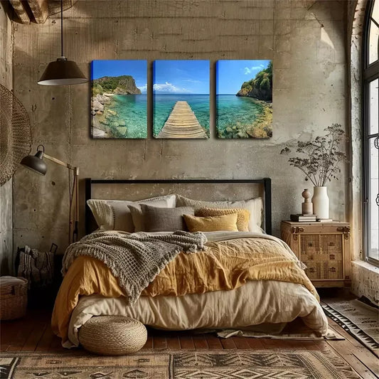 3pcs Coastal Landscape Triptych   Wall Art Set Canvas Framed 40x60cm - High Quality Print 100% Australian Made Wall Canvas Ready to Hang