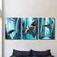 3pcs Cyberpunk Sea Creatures, Sharks in The City Metal Print Ready to Hang Art