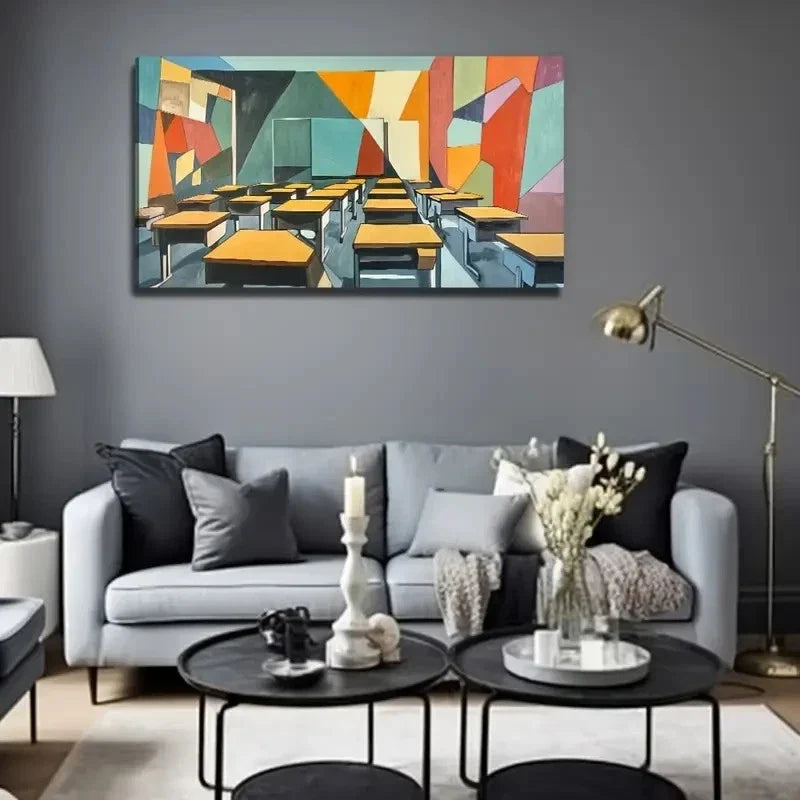Modern Abstract Geometric Wall Art Canvas Office Home Room Framed 80x45cm