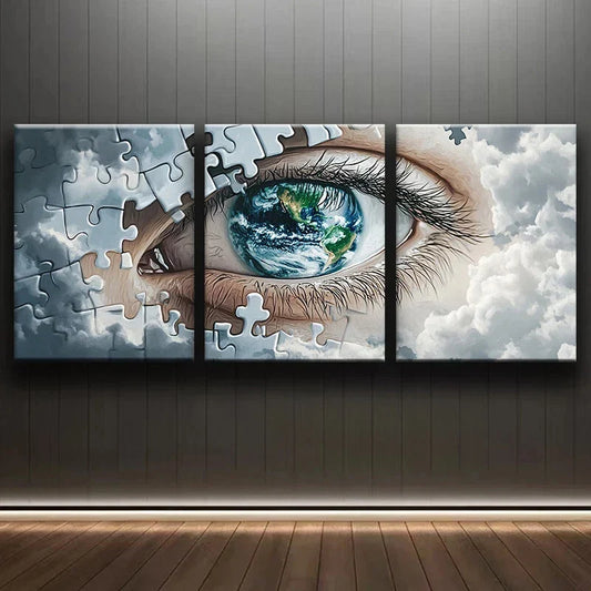 3pcs Modern Eye Puzzle Elegant Metal Print Ready to Hang Art
