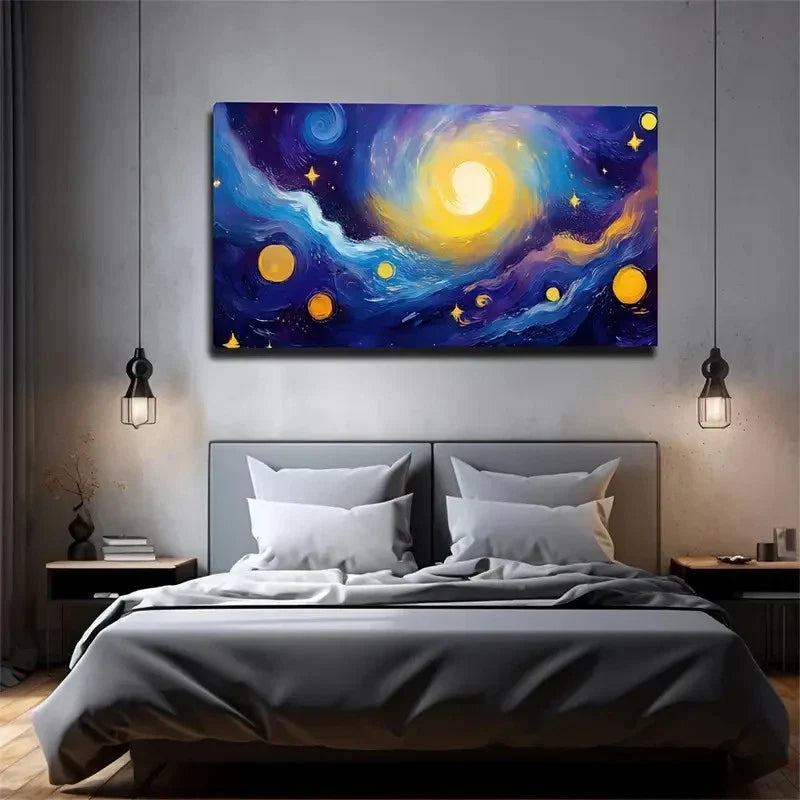 Night Sky Shining Planet Wall Art Canvas Office Home Room Framed 80x45cm