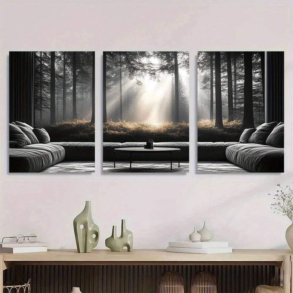 3pcs Abstract Black and White Nature Scene Metal Print Ready to Hang Art