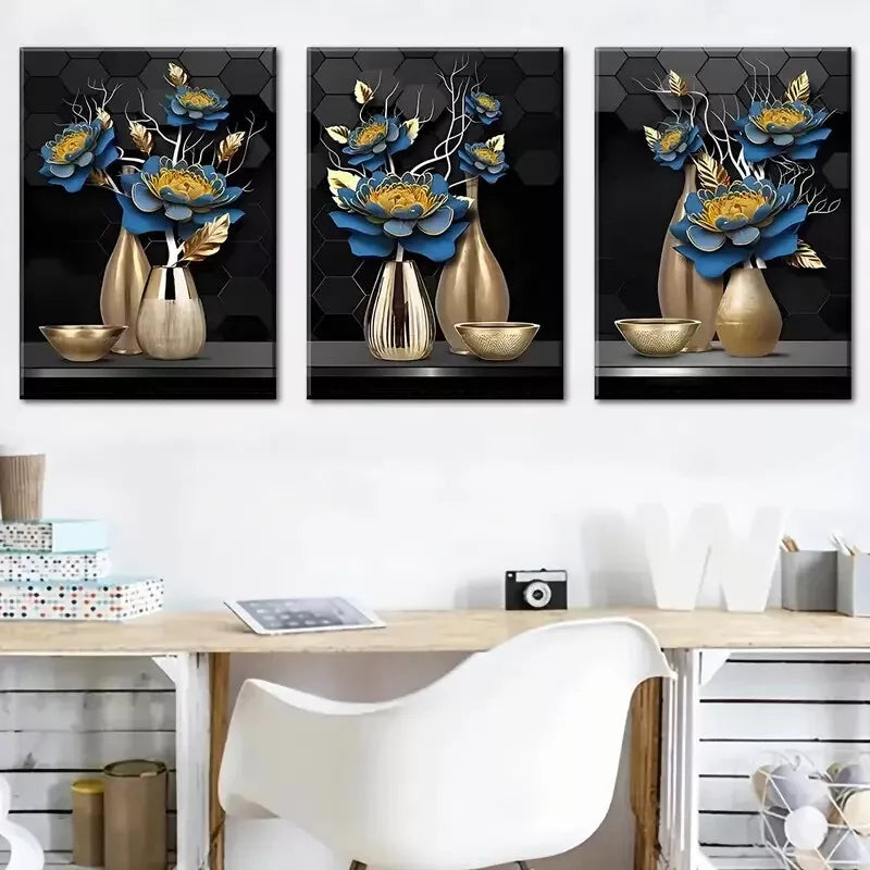 3pcs Modern and fashionable flower potted   Wall Art Set Canvas Framed 40x60cm - High Quality Print 100% Australian Made Wall Canvas Ready to Hang