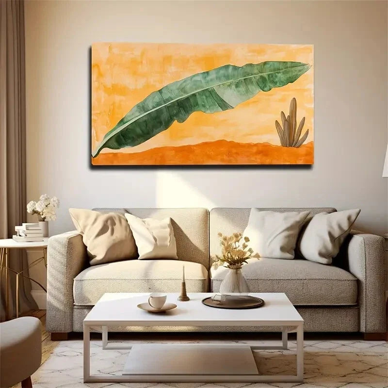 Vibrant Orange Leaves & Cactus Wall Art Canvas Office Home Room Framed 120x60cm