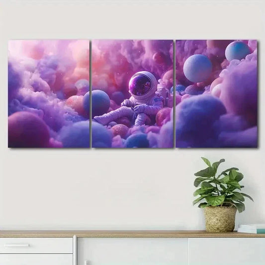 3pcs Astronaut in Colorful Nebula Pink Perfect Wall Art Set Canvas Framed 40x60cm - High Quality Print 100% Australian Made Wall Canvas Ready to Hang