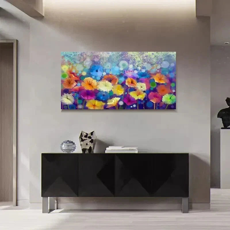 Colorful Floral Abstract Deco Wall Art Canvas Office Home Room Framed 120x60cm