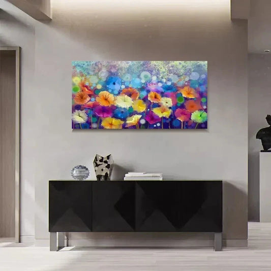 Colorful Floral Abstract Deco Wall Art Canvas Office Home Room Framed 120x60cm