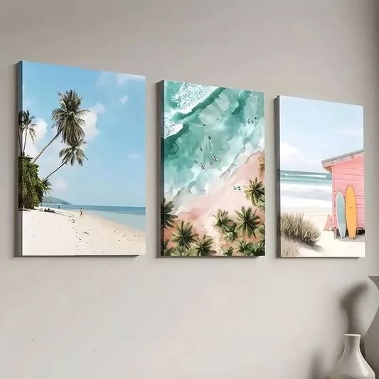 3pcs Vibrant Ocean Palm Trees Sunset Beaches Wall Art Set Canvas Framed 40x60cm - High Quality Print 100% Australian Made Wall Canvas Ready to Hang