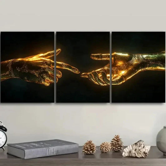 3pcs  Featuring a Mechanical Hand Design Metal Print Ready to Hang Art