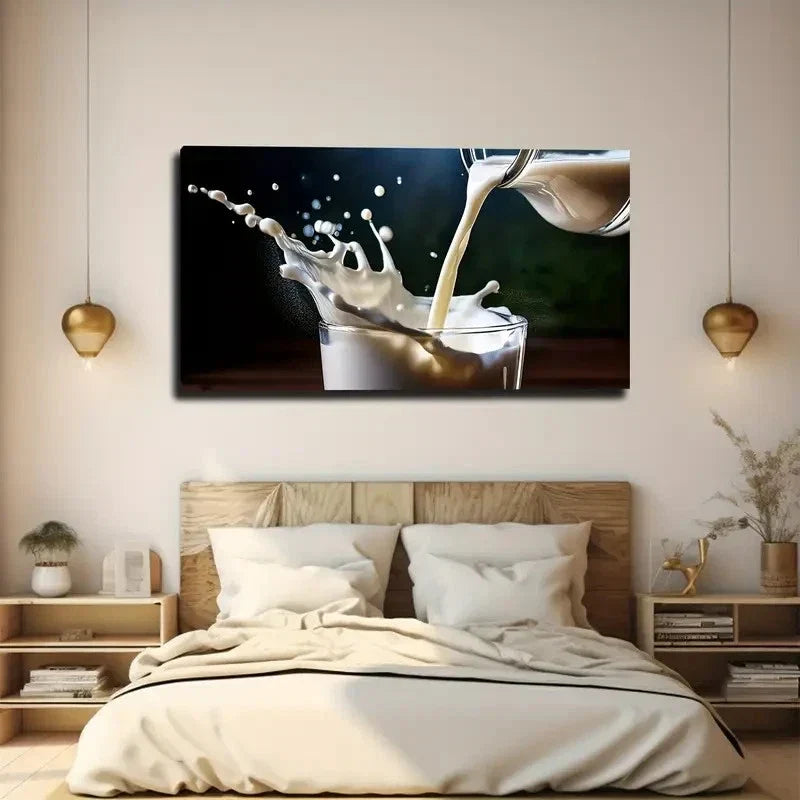 Milk Poured Into A Cup Wall Art Canvas Office Home Room Framed 80x45cm