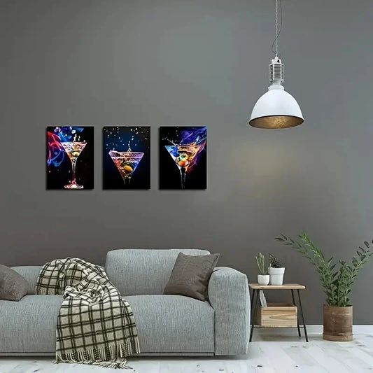 3pcs  Sparkling Wine & Cocktail Prints, Metal Print Ready to Hang Art