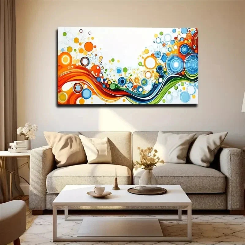 Vibrant Multicolor Circle Wall Art Canvas Office Home Room Framed 120x60cm