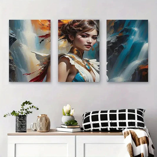 3pcs Modern Abstract Female Portrait Metal Print Ready to Hang Art