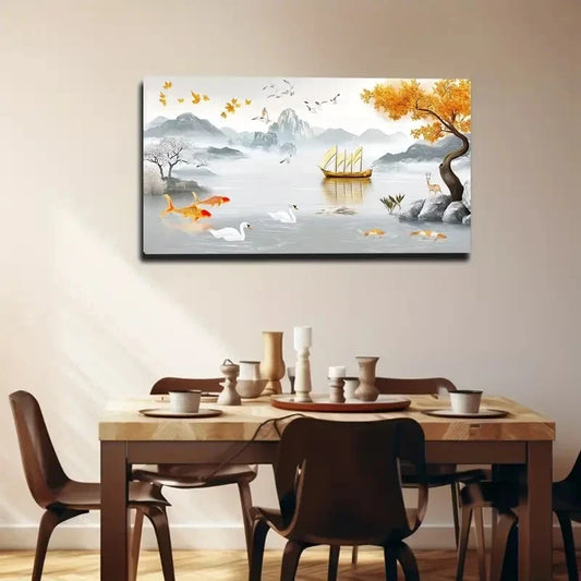 Koi Fish Jumping in Water Wall Art canvas office home room framed 120x60cm