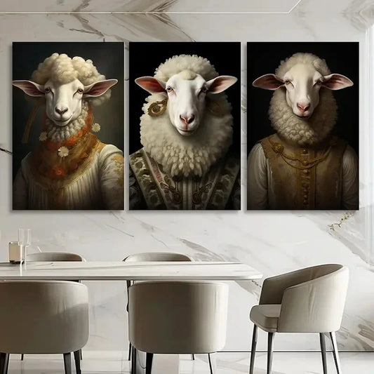 3pcs Rustic King White Sheep Farmhouse Metal Print Ready to Hang Art