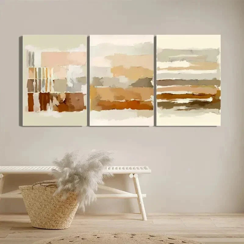 3pcs Bohemian Modern Neutral Abstract Metal Print Ready to Hang Art