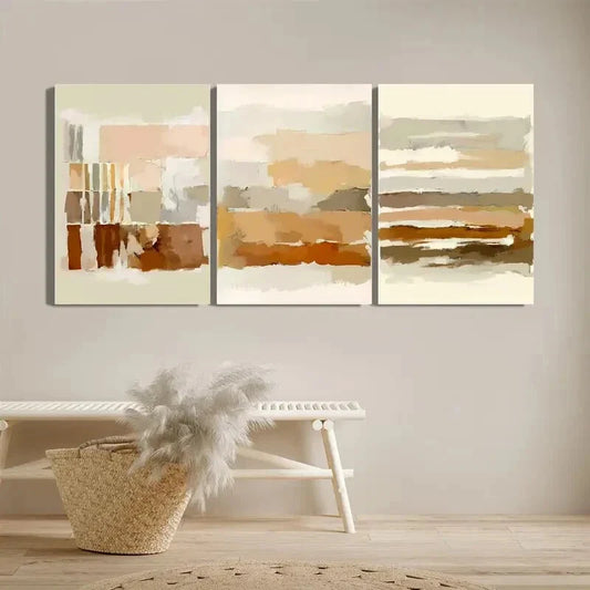 3pcs Bohemian Modern Neutral Abstract Metal Print Ready to Hang Art