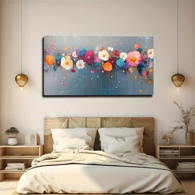 Vibrant Flowers Watercolor Hue Wall Art Canvas Office Home Room Framed 120x60cm