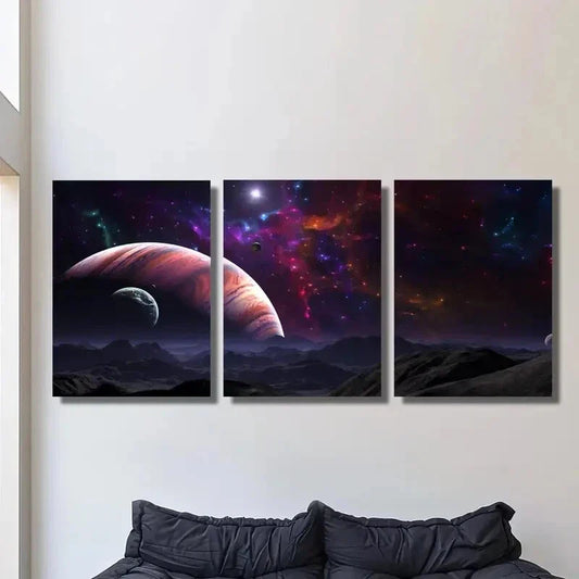 3pcs Universe planet starry sky, space Metal Print Ready to Hang Art