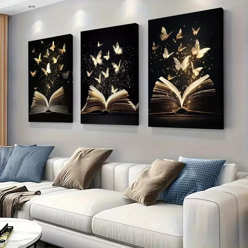 3pcs Enchanted Book Wrapped Pine Wood Frame Wall Art Set Canvas Framed 40x60cm - High Quality Print 100% Australian Made Wall Canvas Ready to Hang