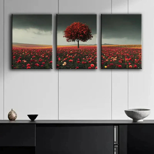 3pcs Large Field of Roses Red Darkness Perfect Wall Art Set Canvas Framed 40x60cm - High Quality Print 100% Australian Made Wall Canvas Ready to Hang
