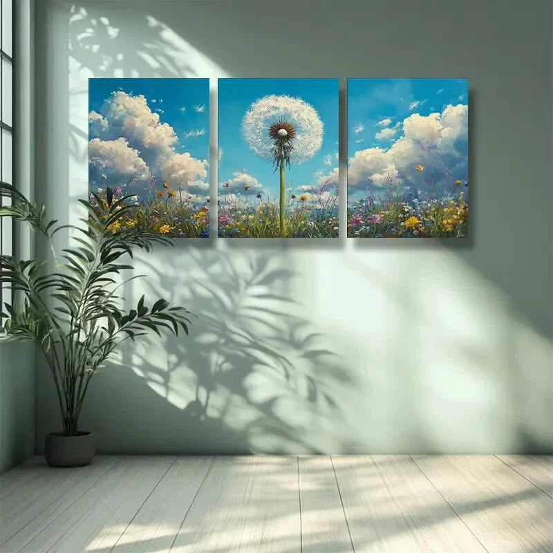 3pcs White dandelion Art Painting Wall Art Set Canvas Framed 40x60cm - High Quality Print 100% Australian Made Wall Canvas Ready to Hang