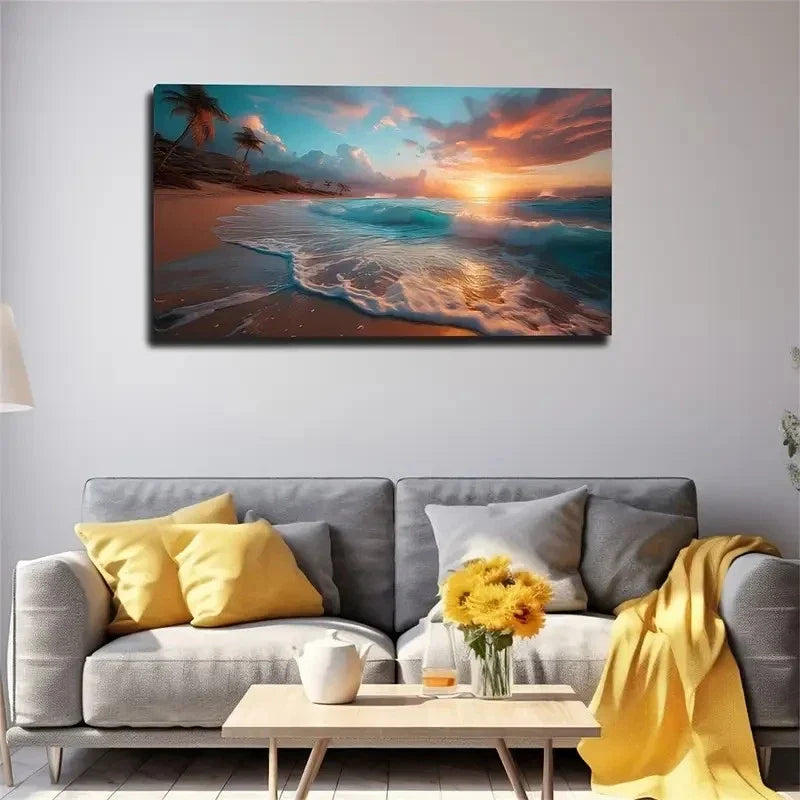 Empty Beach Scene Perfect Wall Art Canvas Office Home Room Framed 80x45cm