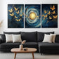 3pcs Golden Butterflies Swirling Décor Perfect Wall Art Set Canvas Framed 40x60cm - High Quality Print 100% Australian Made Wall Canvas Ready to Hang