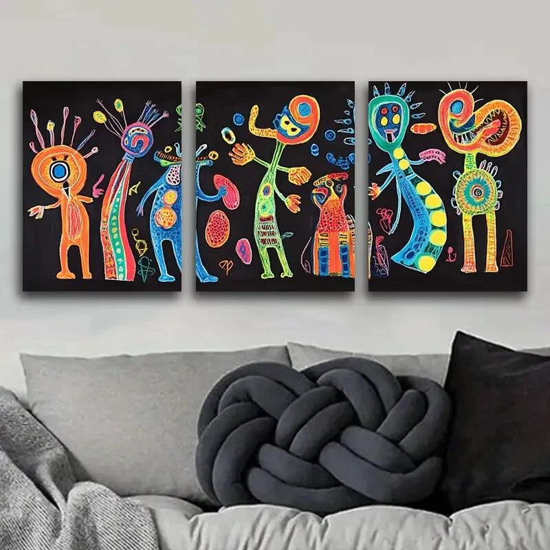 3pcs Surreal Character Graffiti  Metal Print Ready to Hang Art