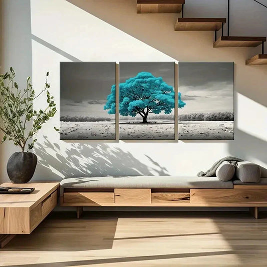3pcs Surreal Blue Leaves Painting Metal Print Ready to Hang Art